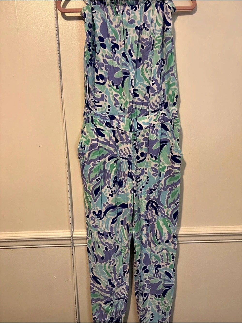 Lilly Pulitzer Abstract Printed Jumpsuit in Blue & Green Size Small LikeNew